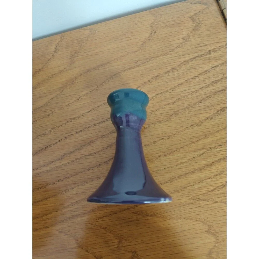 Lufkin Pottery Seagrove NC SLS Ceramic Candle Holder Purple/Teal